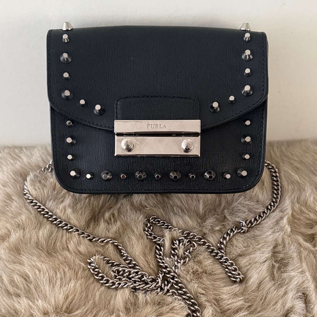 Furla Black Studded Crossbody Bag - Excellent Condition